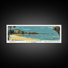 Cargar imagen en el visor de la galería, Clearwater Florida Panoramic Painting, Mid Century Modern Framed Canvas Print, Retro Pop Art Travel Poster, Home Decor, City Art