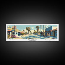 Load image into Gallery viewer, Clovis California Panoramic Wall Art, Mid Century Modern Framed Canvas Print, Retro Pop Art Travel Poster, City Office Decor, Home Art