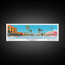 Load image into Gallery viewer, Downey California Panoramic Wall Art, Mid Century Modern Framed Canvas Print, Retro Pop Art Travel Poster, City Living Room Decor, Home Decor