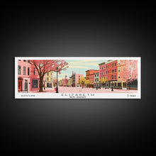 Load image into Gallery viewer, Elizabeth New Jersey Panoramic Wall Art, Mid Century Modern Framed Canvas Print, Retro Pop Art Travel Poster, City Home Decor, Office Art