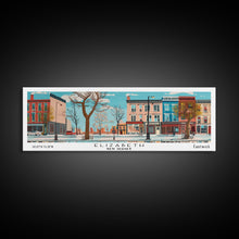 Load image into Gallery viewer, Elizabeth New Jersey Panoramic Wall Art, Mid Century Modern Framed Canvas Print, Retro Pop Art Travel Poster, City Home Decor, Office Art