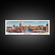 Cargar imagen en el visor de la galería, Fargo North Dakota Panoramic Painting, Mid Century Modern Framed Canvas Print, Retro Pop Art Travel Poster, City Wall Art
