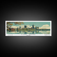 Carregar imagem no visualizador da galeria, Fort Wayne Indiana Panoramic Art, Mid Century Modern Framed Canvas Print, Retro Pop Art Travel Poster, Home Wall Decor