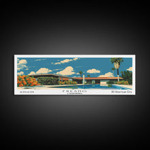 Load image into Gallery viewer, Fresno California Panoramic Painting, Mid Century Modern Framed Canvas Print, Retro Pop Art Travel Poster, Living Room Wall Art