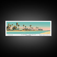 Carregar imagem no visualizador da galeria, Long Beach California Panoramic Painting, Mid Century Modern Framed Canvas Print, Retro Pop Art Travel Poster, Office Decor