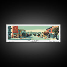 Load image into Gallery viewer, Vallejo California Panoramic Art, Mid Century Modern Framed Canvas Print, Retro Pop Art Travel Poster, City Print, Living Room Wall Decor