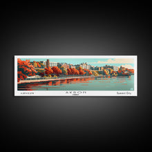 Carregar imagem no visualizador da galeria, Akron Ohio Panoramic Painting, Framed Canvas Print, Mid Century Modern Wall Art, Retro Pop Art Travel Poster, Living Room Decor, City Art