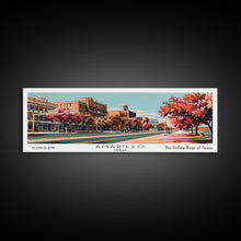 Load image into Gallery viewer, Amarillo Texas Panoramic Painting, Framed Canvas Print, Mid Century Modern Wall Art, Retro Pop Art Travel Poster, Home Decor, City Art
