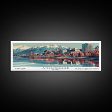Load image into Gallery viewer, Anchorage Alabama Panoramic Painting, Framed Canvas Print, Mid Century Modern Wall Art, Retro Pop Art Travel Poster, Living Room Decor, City Art