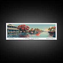 Carregar imagem no visualizador da galeria, Cape Coral Florida Panoramic Painting, Framed Canvas Print, Mid Century Modern Wall Art, Retro Pop Art Travel Poster, Home Decor, City Art
