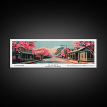 Cargar imagen en el visor de la galería, Cary North Carolina Panoramic Painting, Framed Canvas Print, Mid Century Modern Wall Art, Retro Pop Art Travel Poster, Office Decor, City Art