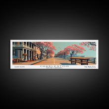 Cargar imagen en el visor de la galería, Charleston South Carolina Panoramic Painting, Framed Canvas Print, Mid Century Modern Wall Art, Retro Pop Art Travel Poster, Home Decor, City Art