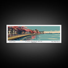 Cargar imagen en el visor de la galería, Chesapeake Virginia Panoramic Painting, Framed Canvas Print, Mid Century Modern Wall Art, Retro Pop Art Travel Poster, Living Room Decor, City Art