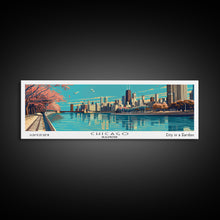 Load image into Gallery viewer, Chicago Illinois Panoramic Painting, Framed Canvas Print, Mid Century Modern Wall Art, Retro Pop Art Travel Poster, Office Decor, City Art