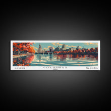 Load image into Gallery viewer, Columbus Ohio Panoramic Painting, Framed Canvas Print, Mid Century Modern Wall Art, Retro Pop Art Travel Poster, Living Room Decor, City Art
