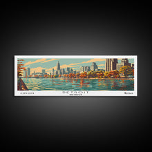 Load image into Gallery viewer, Detroit Michigan Panoramic Painting, Framed Canvas Print, Mid Century Modern Wall Art, Retro Pop Art Travel Poster, Office Decor, City Art