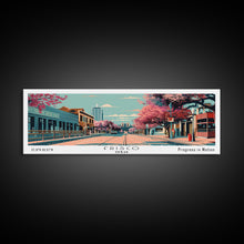 Carregar imagem no visualizador da galeria, Frisco Texas Panoramic Painting, Framed Canvas Print, Mid Century Modern Wall Art, Retro Pop Art Travel Poster, Office Decor, City Art