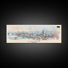 Carregar imagem no visualizador da galeria, Aachen Germany Panoramic Travel Poster, Framed Canvas Print or Metal Wall Art, Travel Art, Home Decor, Panoramic Painting, Midcentury Art