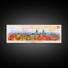 Load image into Gallery viewer, Debrecen Hungary Panoramic Travel Poster, Framed Canvas Print or Metal Wall Art, Travel Art, Home Decor, Panoramic Painting, Midcentury Art