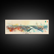 Load image into Gallery viewer, Dublin Ireland Panoramic Travel Poster, Framed Canvas Print or Metal Wall Art, Travel Art, Home Decor, Panoramic Painting, Midcentury Art