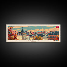 Carregar imagem no visualizador da galeria, Aarhus Denmark Panoramic Travel Poster, Framed Canvas Print or Metal Wall Art, Travel Art, Home Decor, Panoramic Painting, Midcentury Art