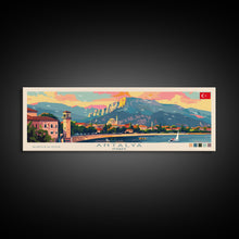 Load image into Gallery viewer, Antalya Turkey Panoramic Travel Poster, Framed Canvas Print or Metal Wall Art, Travel Art, Home Decor, Panoramic Painting, Midcentury Art