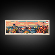 Load image into Gallery viewer, Belgrade Serbia Panoramic Travel Poster, Framed Canvas Print or Metal Wall Art, Travel Art, Home Decor, Panoramic Painting, Midcentury Art