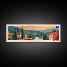 Load image into Gallery viewer, Bijeljina Bosnia Panoramic Travel Poster, Framed Canvas Print or Metal Wall Art, Travel Art, Home Decor, Panoramic Painting, Midcentury Art
