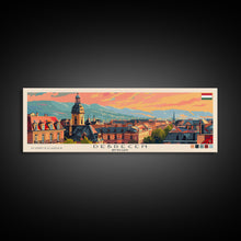 Load image into Gallery viewer, Debrecen Hungary Panoramic Travel Poster, Framed Canvas Print or Metal Wall Art, Travel Art, Home Decor, Panoramic Painting, Midcentury Art