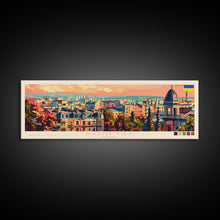 Load image into Gallery viewer, Donetsk Ukraine Panoramic Travel Poster, Framed Canvas Print or Metal Wall Art, Travel Art, Home Decor, Panoramic Painting, Midcentury Art