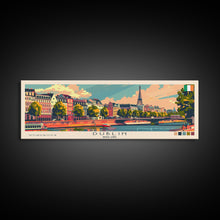 Load image into Gallery viewer, Dublin Ireland Panoramic Travel Poster, Framed Canvas Print or Metal Wall Art, Travel Art, Home Decor, Panoramic Painting, Midcentury Art