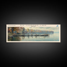 Load image into Gallery viewer, Big Chapman Lake Indiana Framed Canvas Print, Panoramic Lake House Art, Scenic Painting, Travel Poster, Rustic Art, Water Reflection