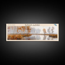 Load image into Gallery viewer, Birch Lake Framed Canvas Print, Panoramic Lake House Decor, Scenic View, Travel Poster, Rustic Art, Lake Painting