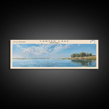 Cargar imagen en el visor de la galería, Carter Lake Nebraska Framed Canvas Print, Lake House Art, Panoramic Wall Art, Travel Poster, Modern Lake Painting, Home Decor