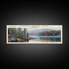 Cargar imagen en el visor de la galería, Castle Rock Lake Wisconsin Framed Canvas Print, Lake House Art, Panoramic Wall Art, Travel Poster, Modern Lake Painting, Home Decor