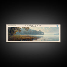 Cargar imagen en el visor de la galería, Cedar Lake Illinois Framed Canvas Print, Lake House Art, Panoramic Wide Art, Travel Poster, Minimalist Lake Painting, Home Decor
