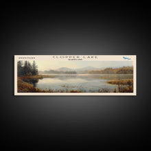 Cargar imagen en el visor de la galería, Cobbosseecontee Lake Maine Framed Canvas Print, Panoramic Lake House Decor, Wide Wall Art, Travel Poster, Rustic Lake Painting, Nature Art