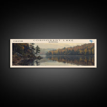 Load image into Gallery viewer, Cormorant Lake Framed Canvas Print, Lake House Decor, Panoramic Wide Art, Travel Poster, Rustic Lake Painting, Home Decor
