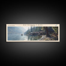 Load image into Gallery viewer, Detroit Lake Oregon Framed Canvas Print, Lake House Decor, Panoramic Wall Art, Travel Poster, Rustic Lake Painting, Nature Art