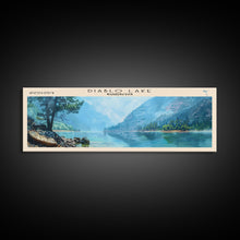 Load image into Gallery viewer, Diablo Lake Washington Framed Canvas Print, Lake House Art, Panoramic Wall Art, Travel Poster, Minimalist Lake Painting, Home Decor