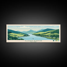 Load image into Gallery viewer, Allegheny Reservoir New York Framed Canvas Print, Panoramic Travel Poster, Pop Art, Midcentury Modern Wall Art, Lake House Art