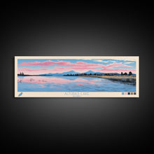 Load image into Gallery viewer, Alturas Lake Idaho Framed Canvas Print, Panoramic Wall Art, Midcentury Modern, Pop Art, Travel Poster, Lake House Decor