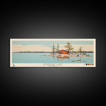 Load image into Gallery viewer, Amadjuak Lake Nunavut Framed Canvas Print, Panoramic Travel Poster, Pop Art, Midcentury Modern Wall Art, Lake House Art