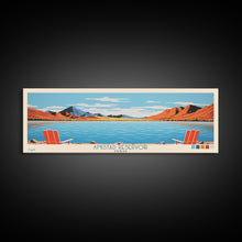 Load image into Gallery viewer, Amistad Reservoir Texas Framed Canvas Print, Panoramic Travel Poster, Midcentury Modern Wall Art, Pop Art, Nature Bedroom Decor