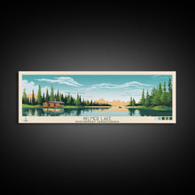 Load image into Gallery viewer, Aylmer Lake Northwest Territories Framed Canvas Print, Panoramic Travel Poster, Midcentury Modern Wall Art, Pop Art, Lake House Decor