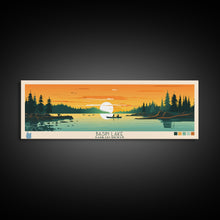 Load image into Gallery viewer, Basin Lake Saskatchewan Framed Canvas Print, Panoramic Wall Art, Midcentury Modern Lake House Decor, Pop Art, Travel Poster, Scenic Living Room Art