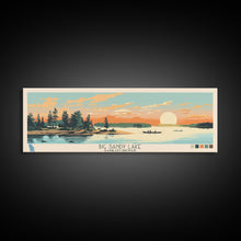 Load image into Gallery viewer, Big Sandy Lake Saskatchewan Framed Canvas Print, Panoramic Travel Poster, Midcentury Modern Wall Art, Pop Art, Lake House Decor, Nature Art
