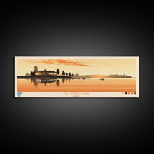 Load image into Gallery viewer, Big Spirit Lake Iowa Framed Canvas Print, Panoramic Wall Art, Midcentury Modern, Pop Art, Travel Poster, Scenic Lake House Art, Bedroom Decor