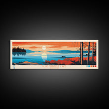 Load image into Gallery viewer, Bluenose Lake Nunavut Framed Canvas Print, Panoramic Travel Poster, Midcentury Modern Wall Art, Pop Art, Nature Bedroom Decor, Scenic Lake House Art