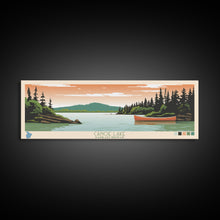 Carregar imagem no visualizador da galeria, Canoe Lake Saskatchewan Framed Canvas Print, Midcentury Modern Panoramic Wall Art, Living Room Decor, Pop Art, Travel Poster Art, Scenic Nature Painting